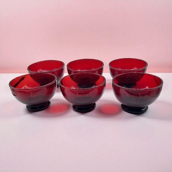 Anchor Hocking Royal Ruby Custard Sherbet Bowls Set of 6 – 7 oz Footed - Picture 6 of 10